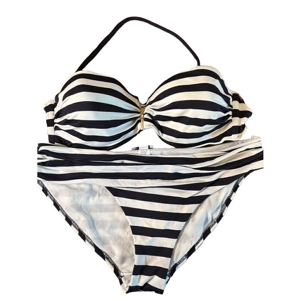 Ciao Bella Striped Bikini 2XL Blue Metallic Retro Cruise Beach Travel‎ Classic